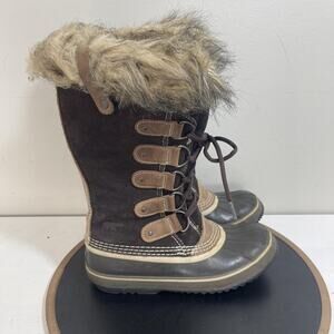 Sorel Joan Of Arctic Boots Womens Size 8 Brown Waterproof Winter Fur Lined Suede